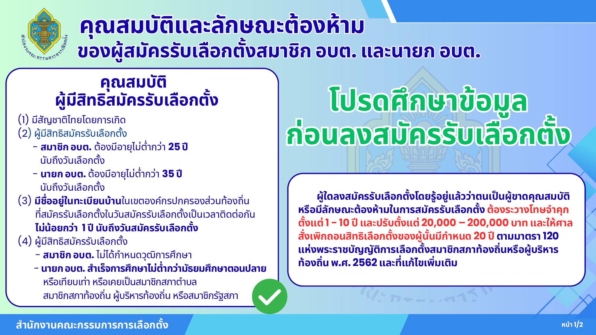 คุณสมบัติและลักษณะต้องห้ามของผู้รับสมัครเป็นนายก อบต. และ ส.อบต. มีอะไรบ้าง?