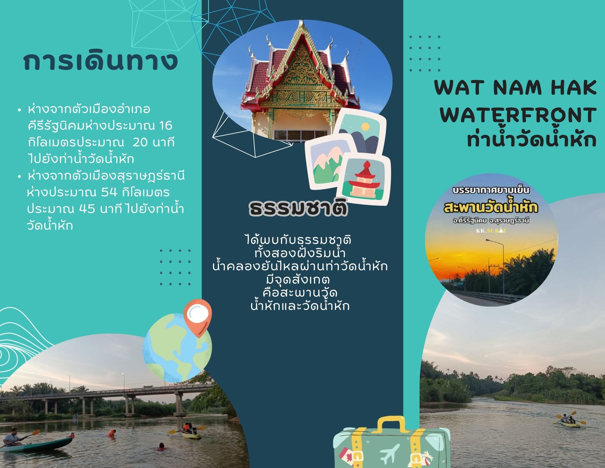 ท่าน้ำวัดน้ำหัก ชมทุ่งทานตะวัน หมู่ที่ 4 ตำบลน้ำหัก อำเภอคีรีรัฐนิคม จังหวัดสุราษฎร์ธานี