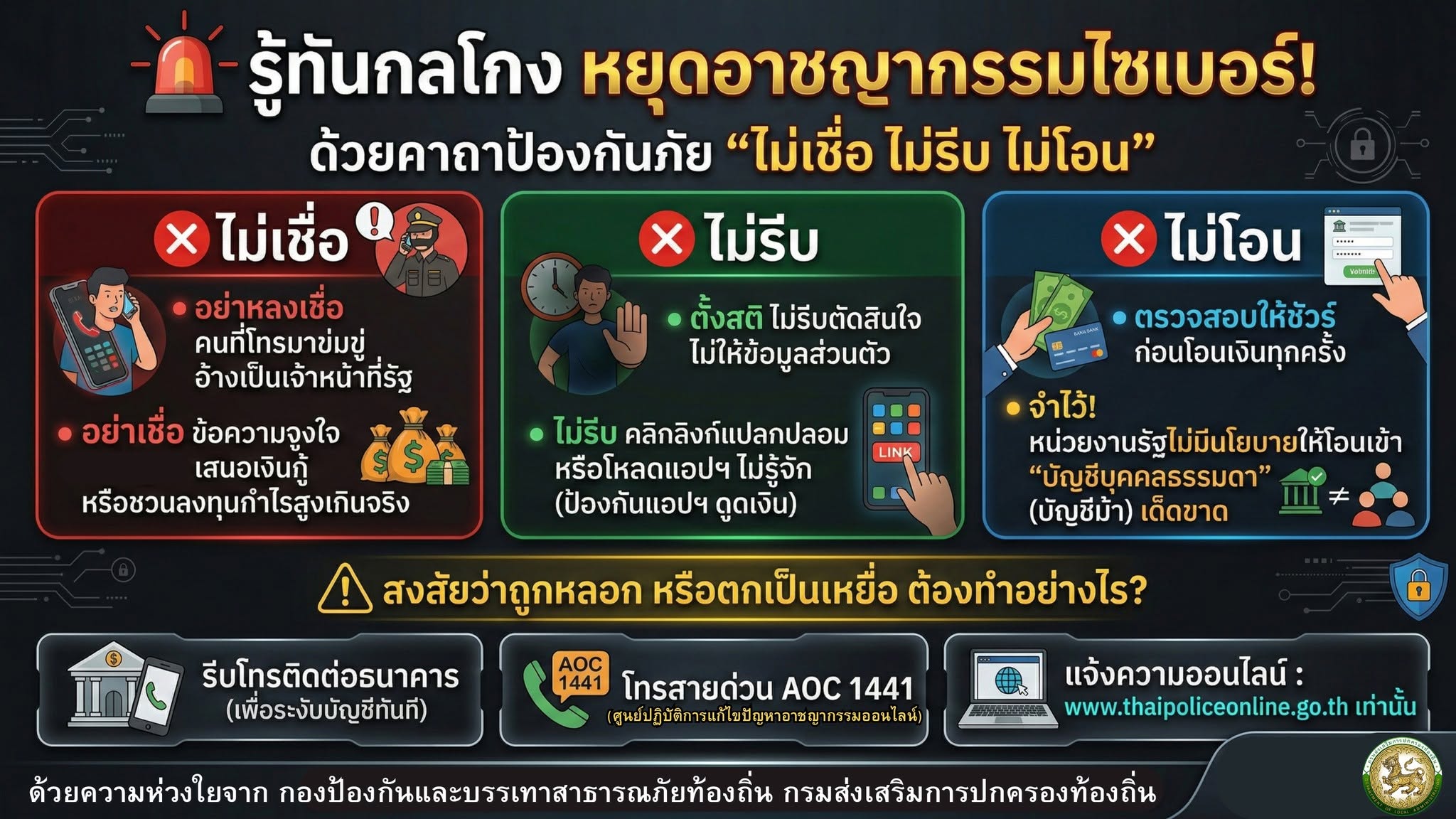 อบต.น้ำหัก ห่วงใยพี่น้องประชาชน! เตือนภัยมิจฉาชีพออนไลน์ (Scammer)